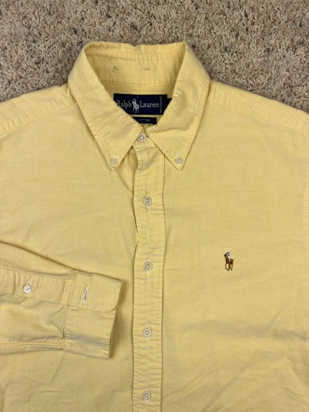 Ralph Lauren All Cotton Dress Shirt Men's 16 - 33 Yellow Button Up w Color Pony